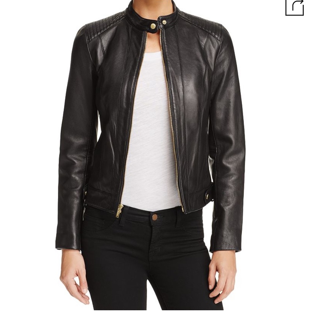 Cole Haan Leather Zip Jacket